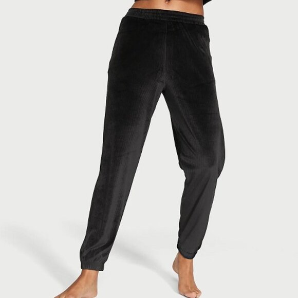 VICTORIA'S SECRET Black Velour Velvet Ribbed Jogger Pants SZ XXL**NEW! - Picture 3 of 7